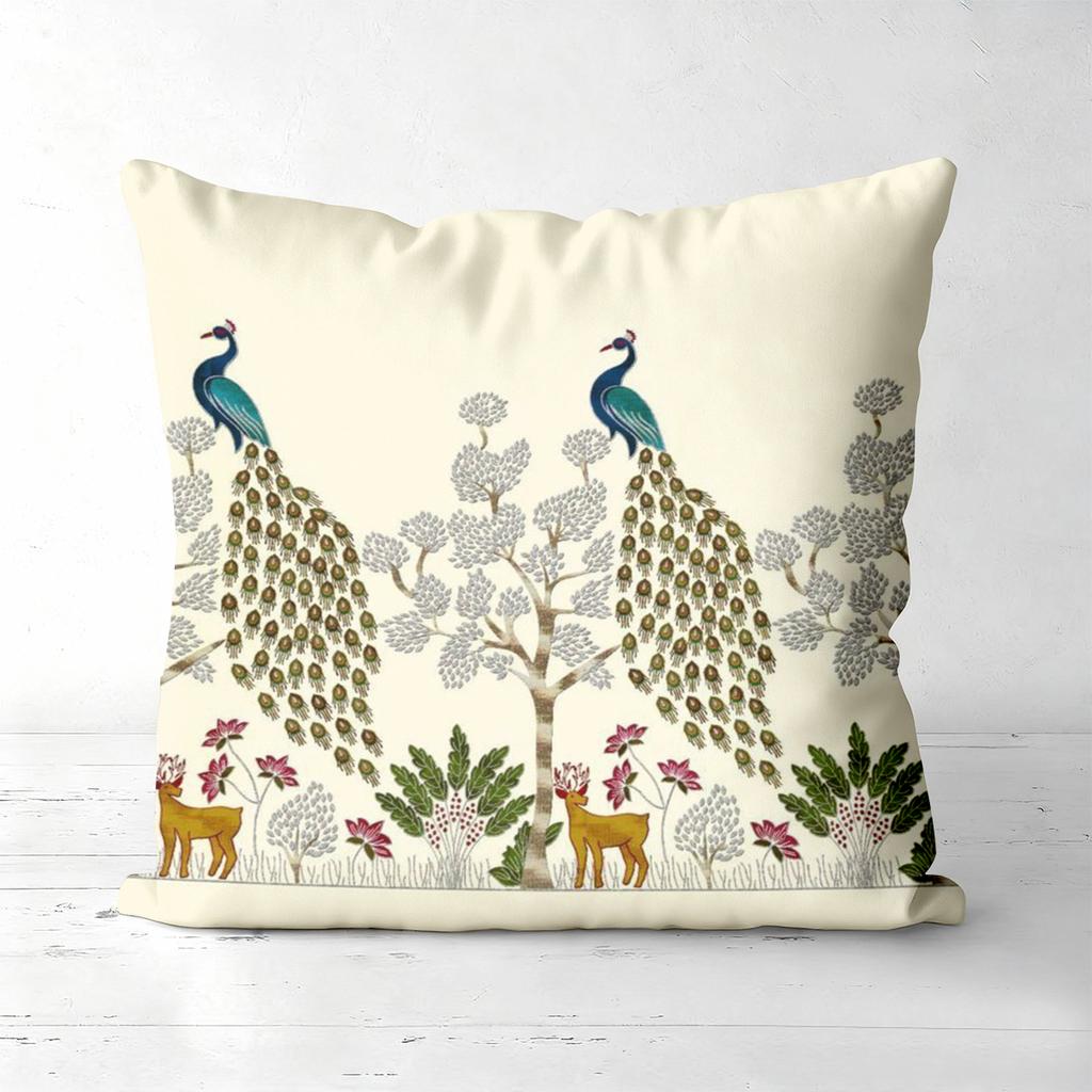 Peacock Tree Deer Printed Decorative Cushion Covers Polyester Pillowcase, Sofa Decorative Cushion Cov Headboard Pillow