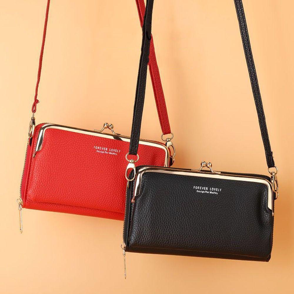 Solid Color Leather Wallet PU Women Card Holder Fashion Phone Crossbody Bag  Girl