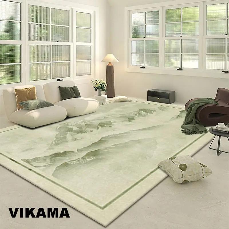 Sage Green Minimalist Bordered Area Rug, Soft Non-Slip Floor Carpet for Living Room, Bedroom  Modern Home