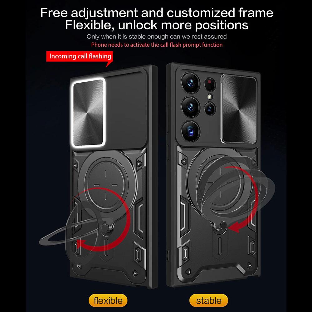 Slide Camera Protection Armor Cases For Samsung Galaxy S24 S23 S22 Ultra S21 Plus S20 FE Magnetic 360 Rotate Holder Ring Cover