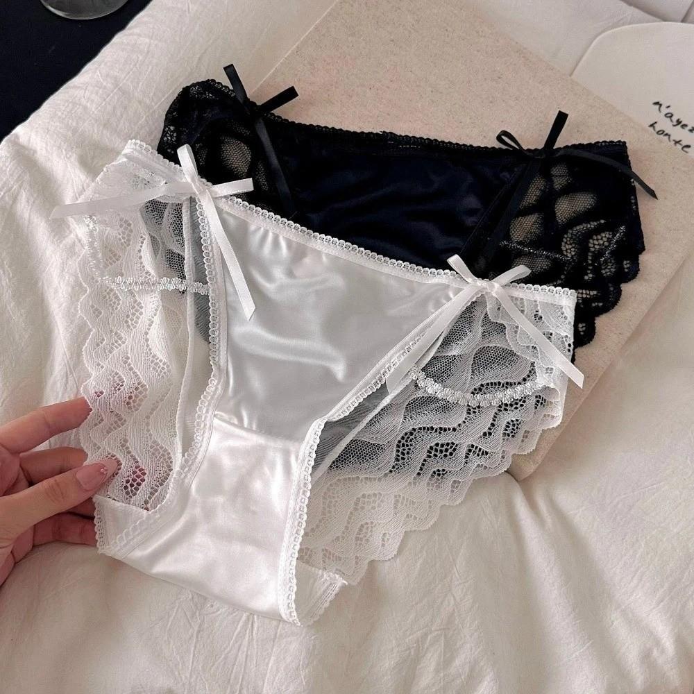 Bow Lace Flower Panties Transparent Lace Mesh Briefs Thin Women Underwear Girl