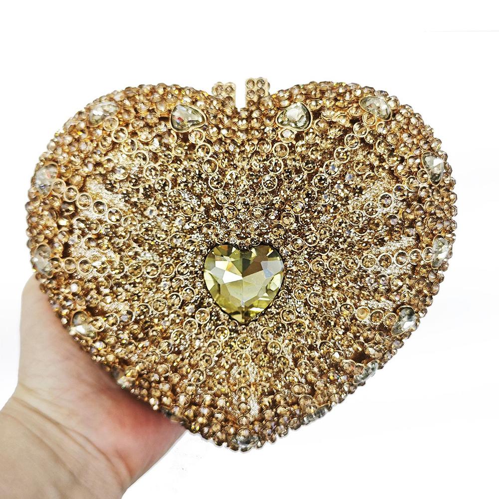 

WHTUOHENG Fuchsia Heart Shaped Rhinestone Clutch Luxury Diamond Women s Party Prom Handbag Crystal Stone Female Dinner Purse