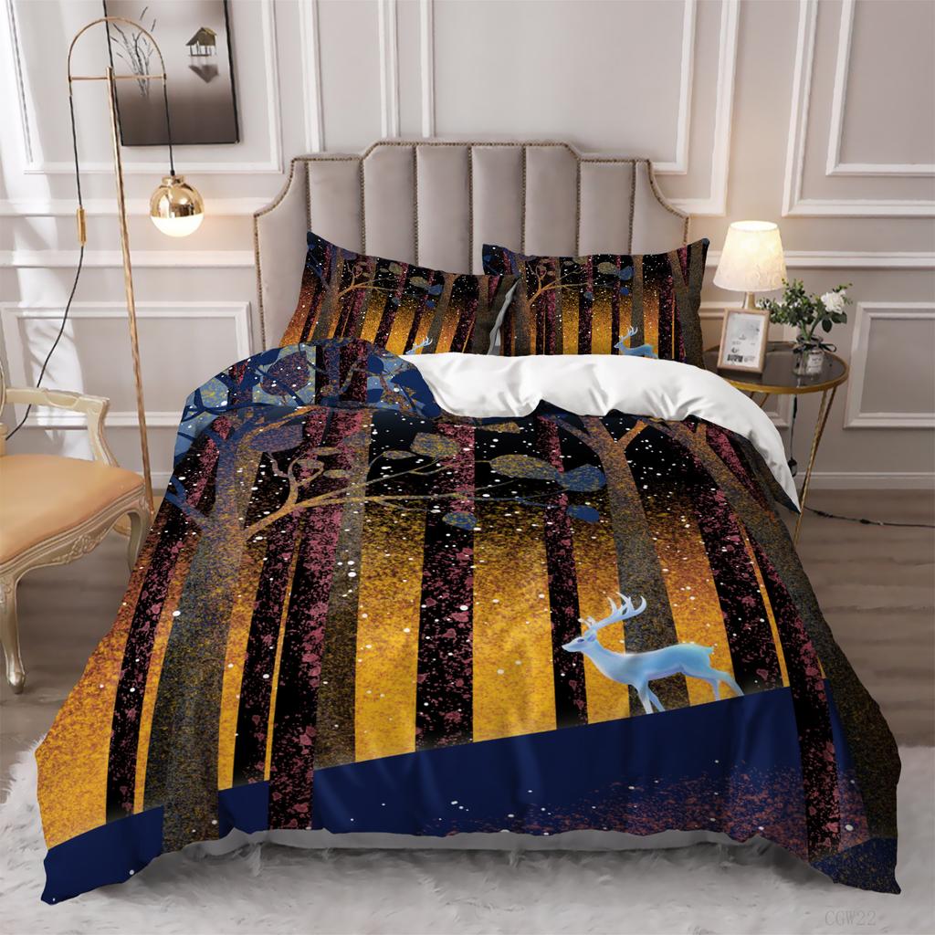 Seven-Color Deer 3D Digital Printing Kit, Quilt Cover, Bed Three-Piece Set