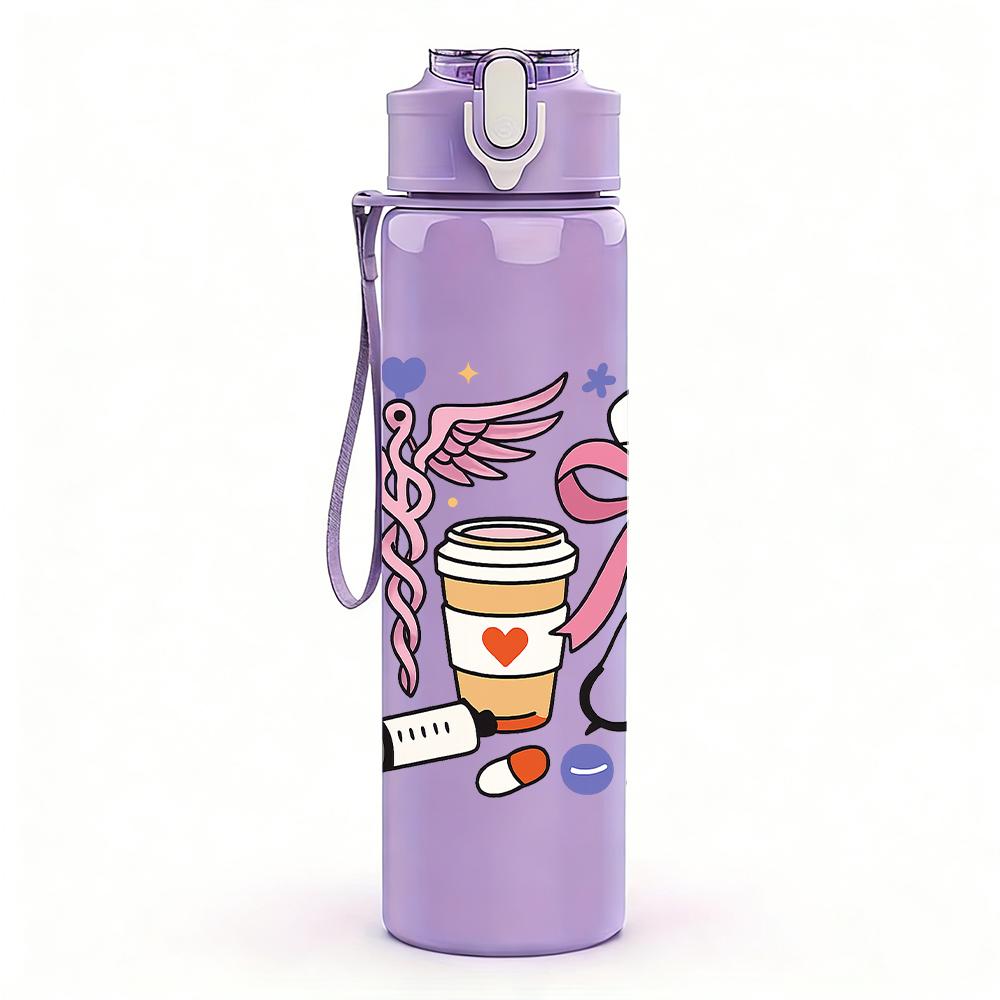 1PC Medical Nurse Tool Graphic,750ml Color Plastic Sports Water Bottle,Leakproof Flip Straw Lid,Suitable for Sports Office Home Use