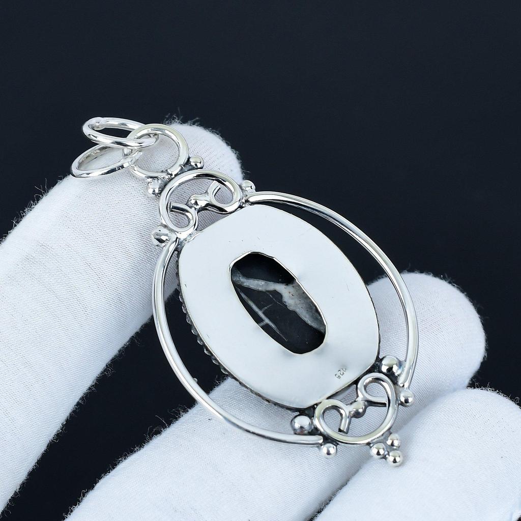 Mud Crack Fossil Gemstone Pendant, Big Size Stone Pendant, 925 Silver Plated Jewelry, Engagement , Pendant For Mother , Everyday Jewelry