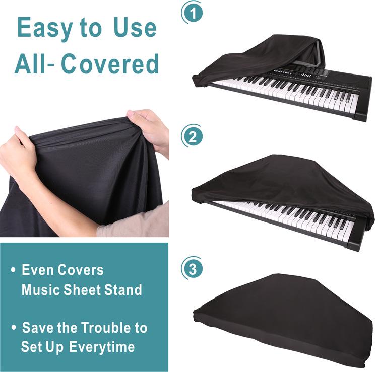 Black Dust Cover for 88-Key Electric Piano, 61-Key Electronic Keyboard, and Children's Keyboard