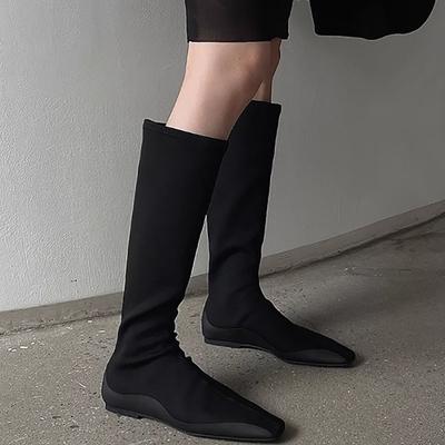 Designer Femmes Stretch Moderne Bottes Hautes au Genou Mode Chaussures à Enfiler Automne Hiver Ballerines Bottines Longues pour Femmes