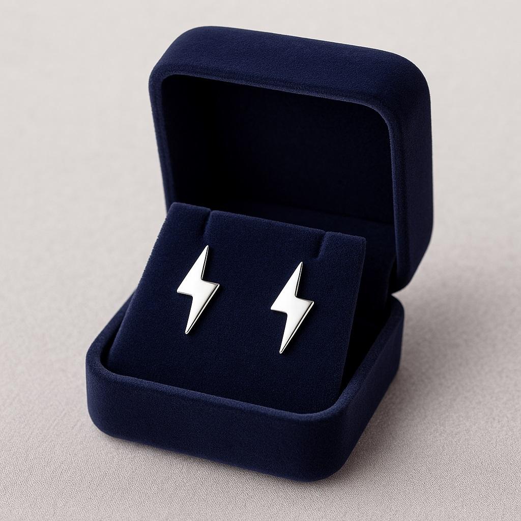 925 Sterling Silver Lightning Bolt Stud Earring