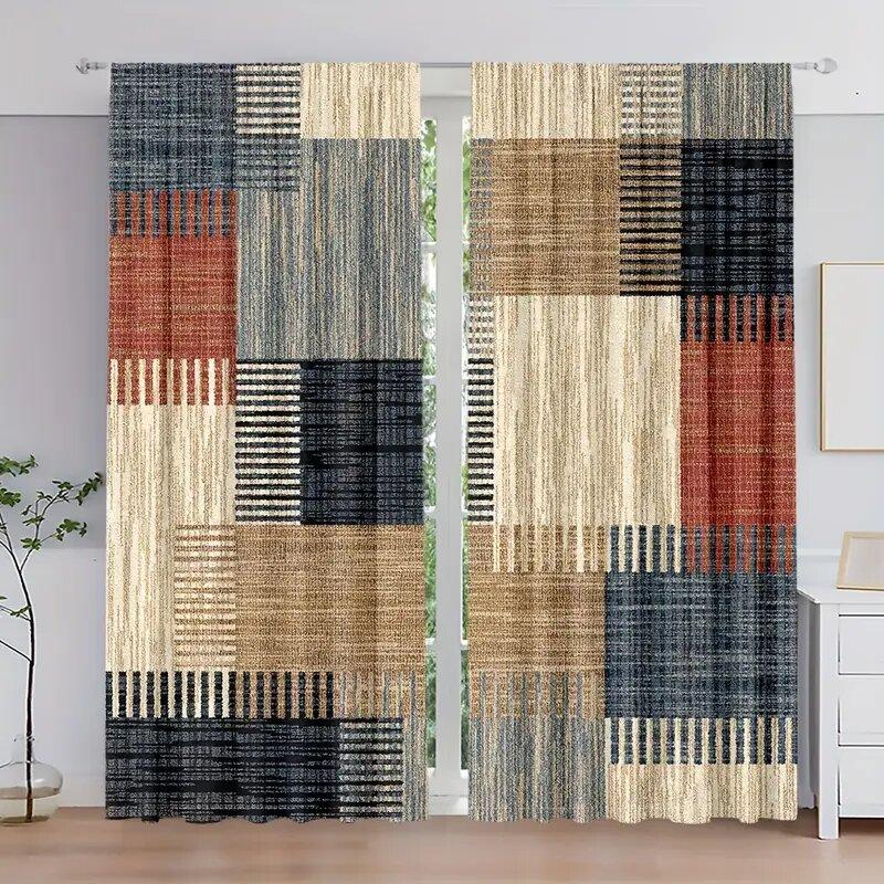 

Patchwork checkered printed curtains, Christmas decorations, bedroom and living room, home decoration, room decoration 14Wx39L(35x100CM)x2&Rod Pocket