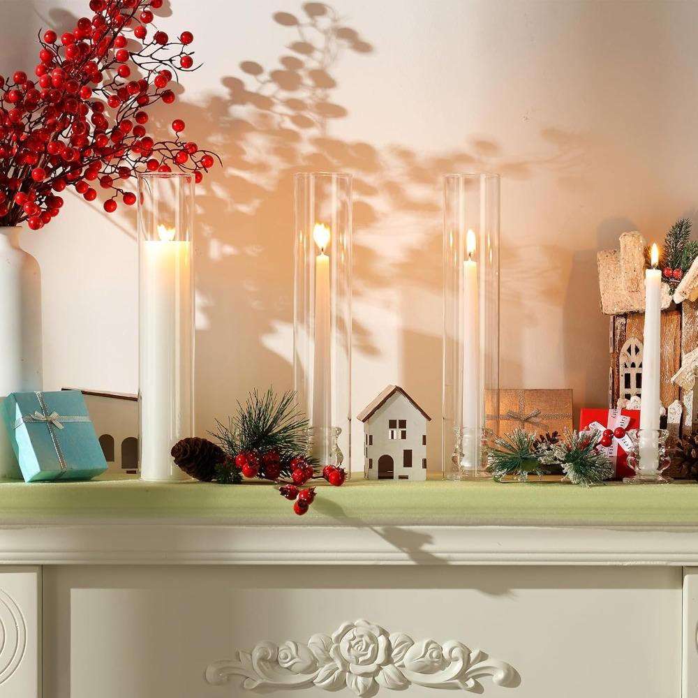 2sets Glass Hurricane Candle Holders Bulk Open Ended Glass Candleholder Tube Shape Bottomless and Taper Clear Candlestick Holders