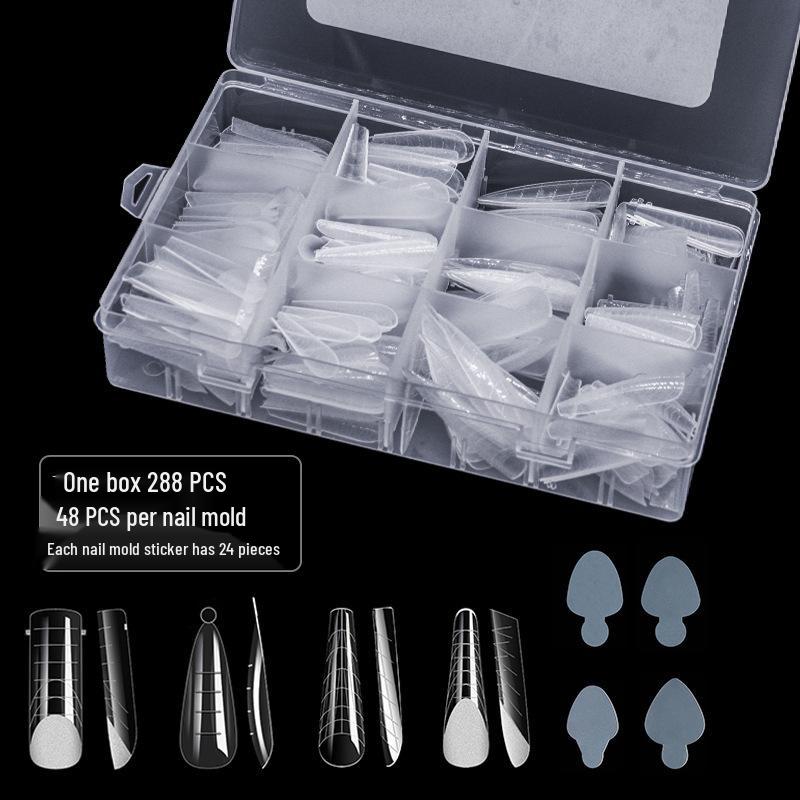 288PCS Mix of 4 Transparent Nail Art Molds for Acrylic Gel Extensions, No Paper Tray