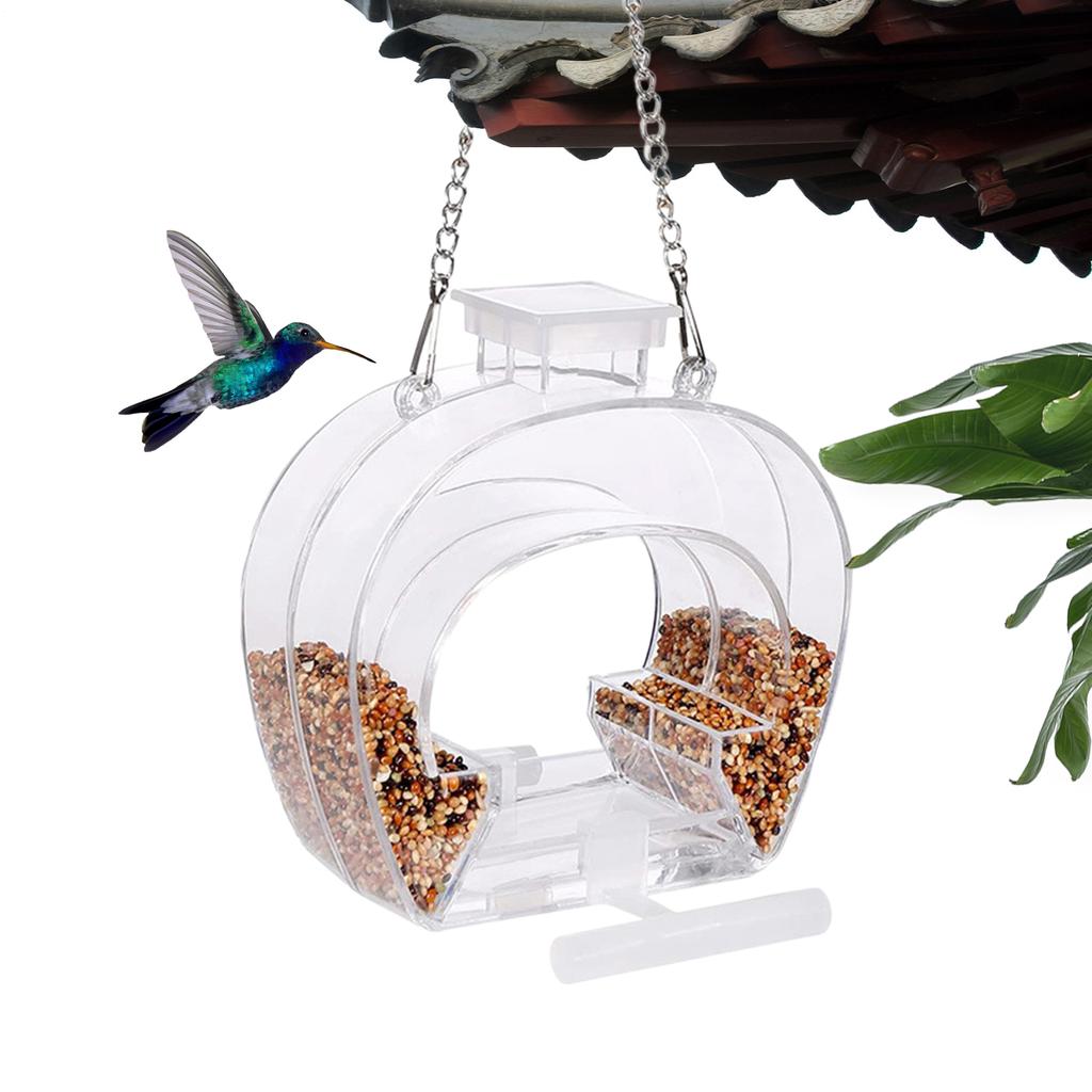 Transparent Viewing Window Bird Feeder With Perching Stand Garden Decor Hanging Installation Double-layer Tray And Water Bowl
