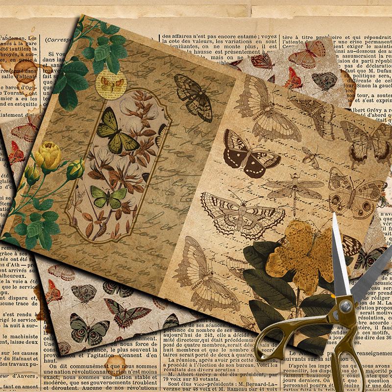 Retro Butterfly Animal Pattern Paper Stickers - 10 Sheets for Journal and Collage DIY Decoration