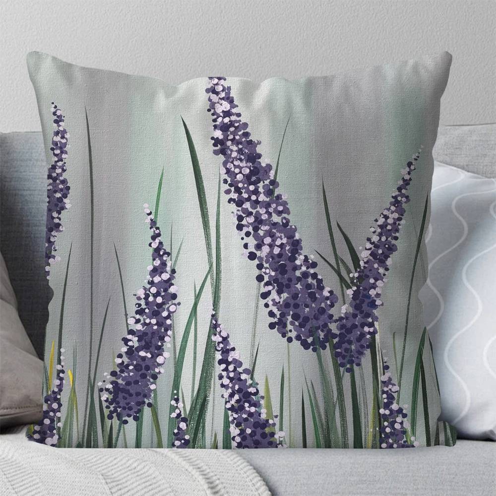 Purple Flower Oil Painting Pillow Case Fashion Square Pillowcase Bedroom Sofa Room Ins Decoration Leisure