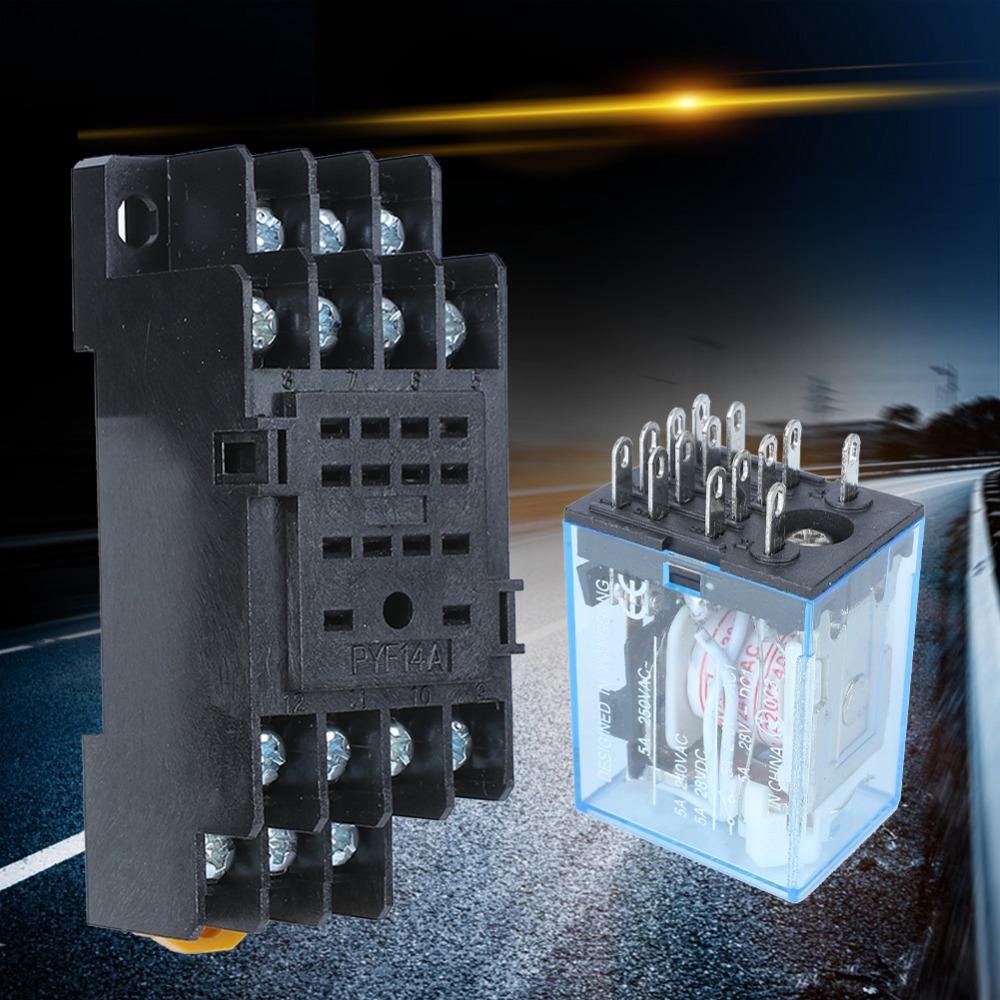Power Control MY4NJ HH54P MY4NJ Relay with Base 14Pin Small Relay 5A DC12V DC24V AC220V 14Pins Relay DIN Rail Mounting