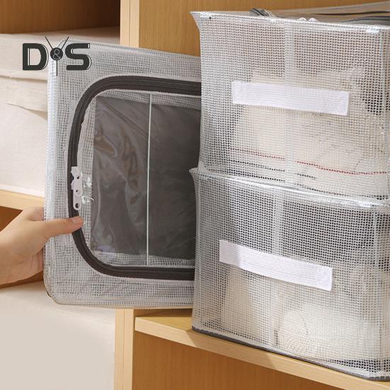Transparent Storage Box with Double-Sided Openings Zipper Closure Waterproof PVC Shell Dustproof Under-bed Shoe Storage Box