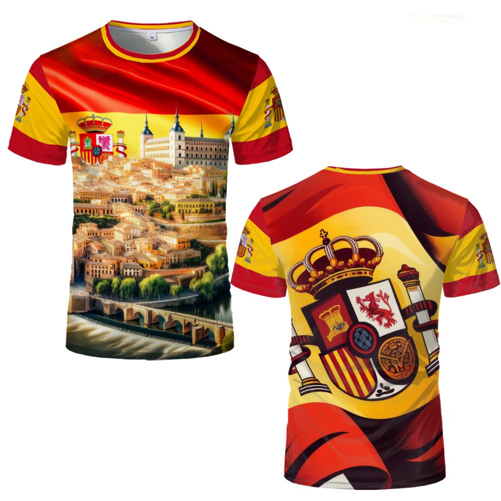 Spain Flag Short-Sleeved Loose T-shirt For Men 2024 Summer Casual 3D Printing Pattern T Shirts Spanish National Day Tops