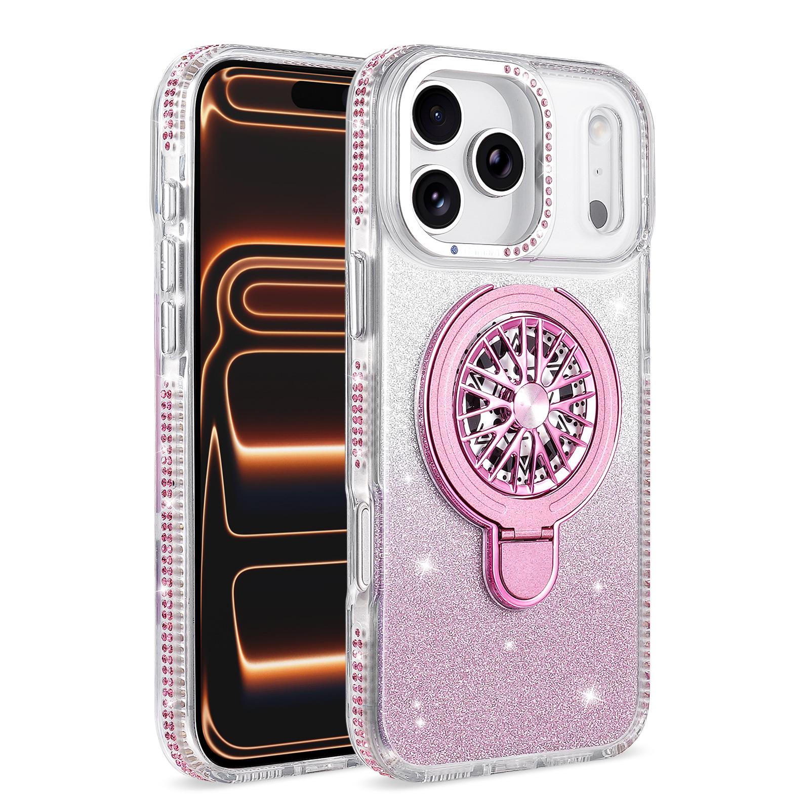 

Compatible Rhinestone Spinning Top Holder Case for iPhone 17 Pro/Pro Max iPhone 13 Pro Max розовый