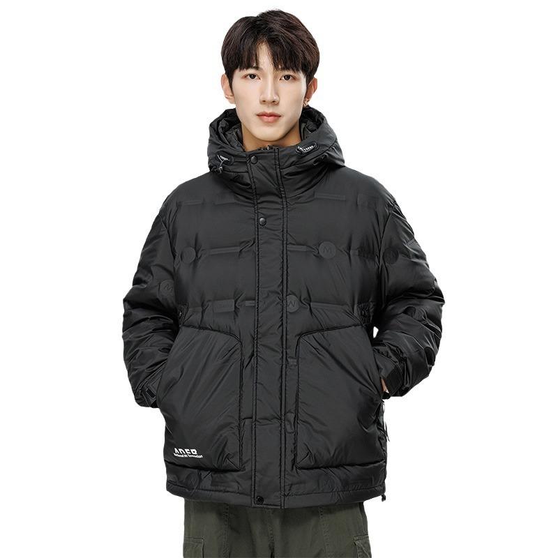 Winter new trendy down jacket men's short solid color sports fashion casual white duck down warm hooded jacket men