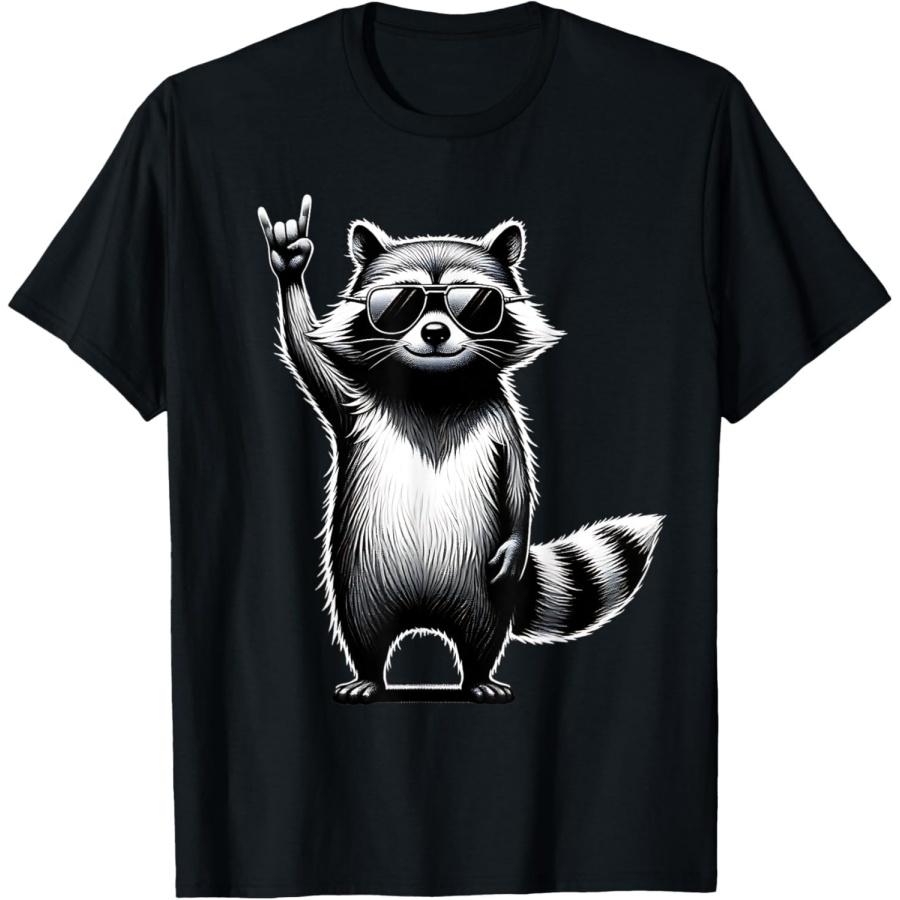 Figured Funny Rock Raccoon Retro T-Shirt for Men Women XXXXXL чёрный