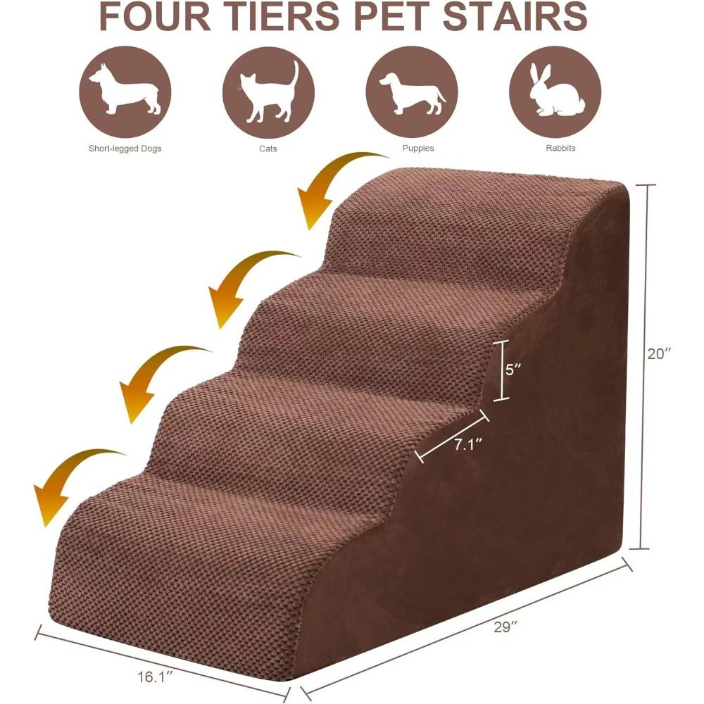 Pet Stairs For Large Dog Cat High Density Plush Foam Small Dog Ramp Ladder Stair Extra Wide Non-Slip Steps For High Bed Or Couch