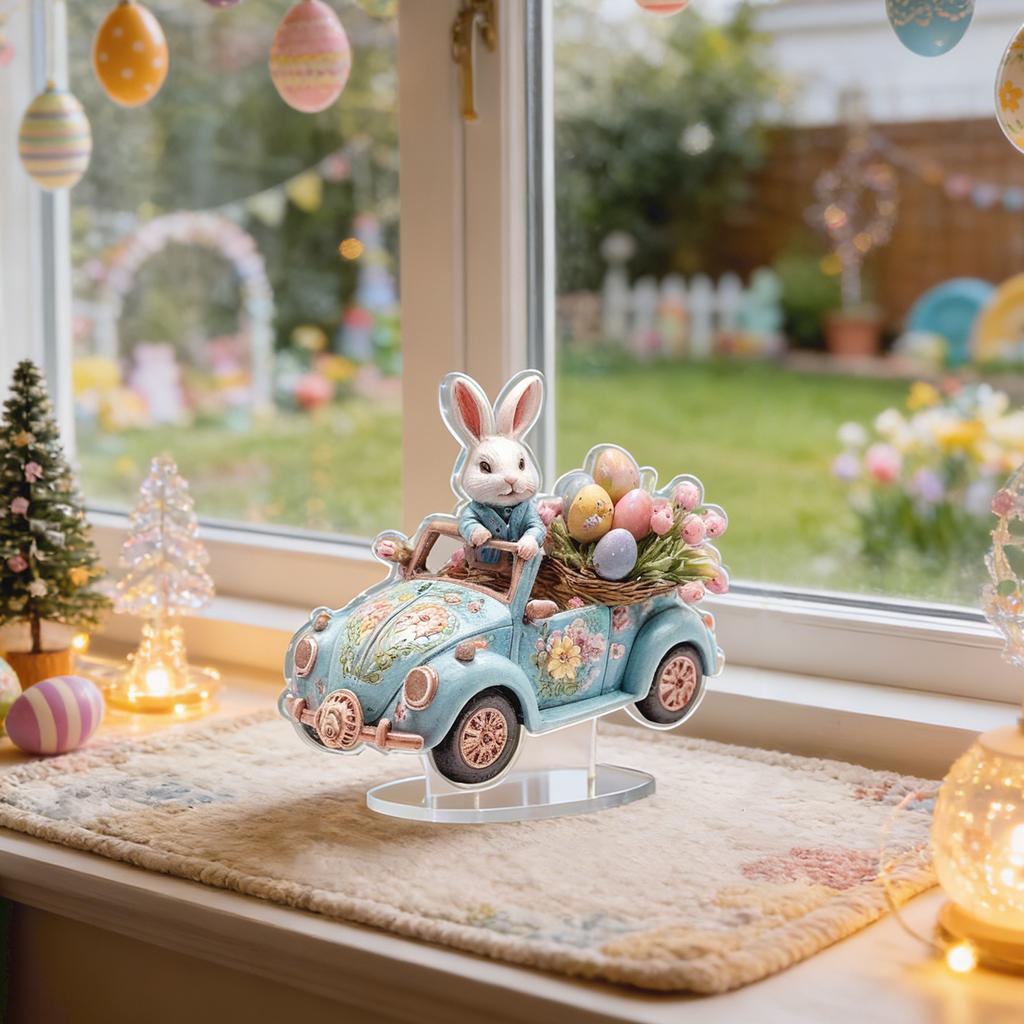 2D Flat Acrylic Easter Egg Bunny Scene Ornament For Festive Decoration