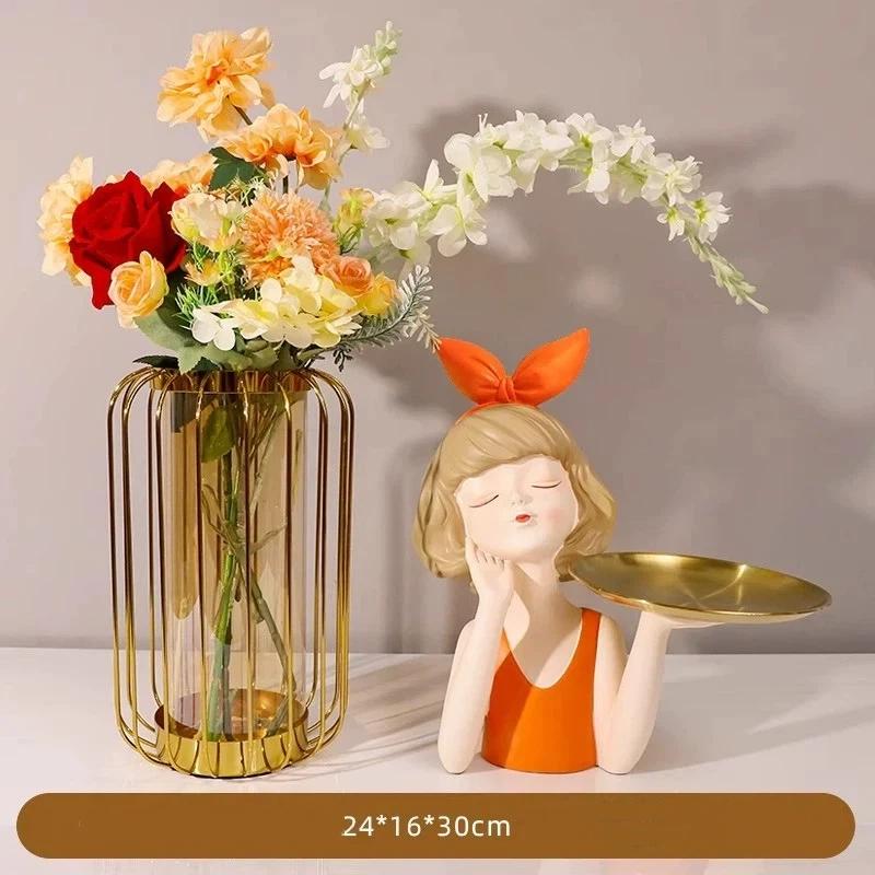 INS Style Resin Girl Tray Figurine – Modern Desktop Home Decorative Ornament