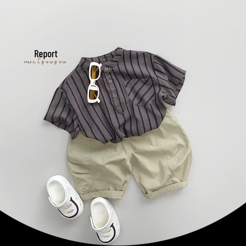 Trendy Kids' Summer Striped Shirt - Unisex Japanese Korean Style Short Sleeve Top