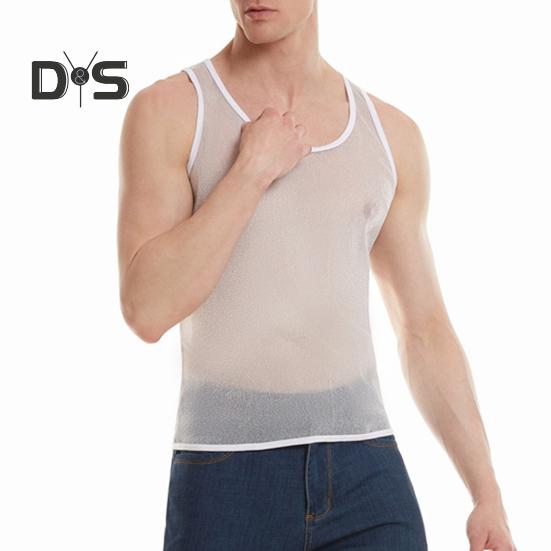 Pánské síťované tílko bez rukávů třpytivé průhledné tílko Ležérní průsvitné tričko pro každodenní nošení do posilovny