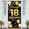 Happy 18th Birthday Decorations – Black & Gold Fabric Backdrop Banner for Men & Women, Boys & Girls – Large 18 Birthday Yard Sign, Photo Booth &