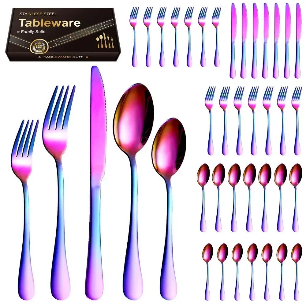 304 Stainless Steel Dinnerware Dinner Knife Fork Spoon Cake Fork Ice Tableware Spoon Mirror Tableware Set Kitchen NEW