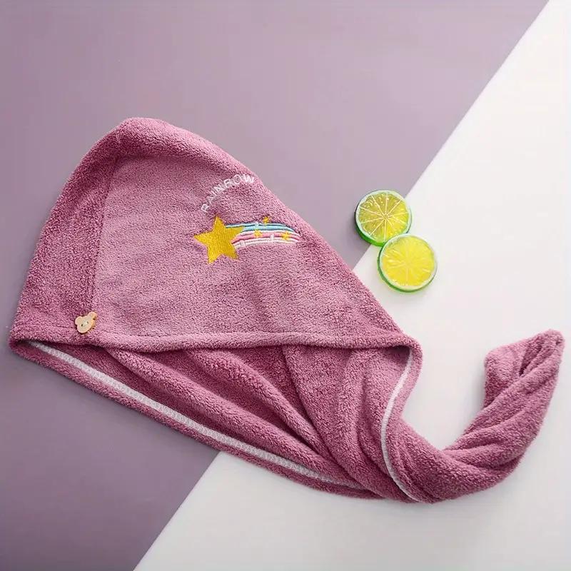 1pc Women'S Super Absorbent Quick-Dry Hair Towel Cap with Cute Cartoon Embroidery Design - Lightweight, Fabric Coral Fleece Perfect for Bathing