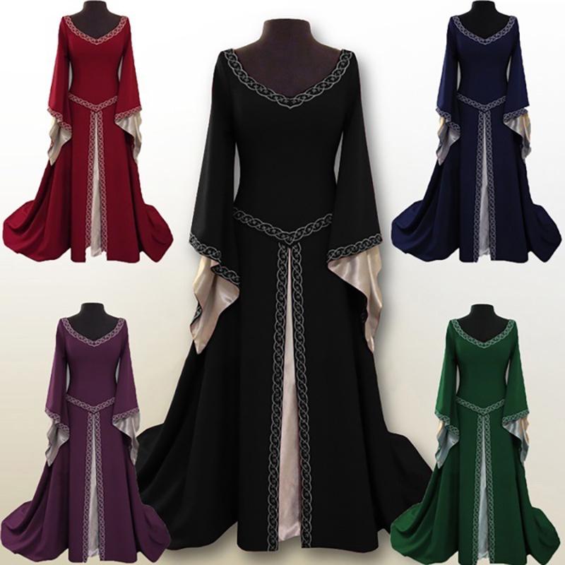 Womens Medieval Renaissance Vintage Gown Dress Halloween Party Cosplay Costume