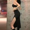 Goth Punk Černá dělená minisukně Ženy Estetika Alternativní oblečení Vysoký pas Párty Dlouhá sukně Streetwear