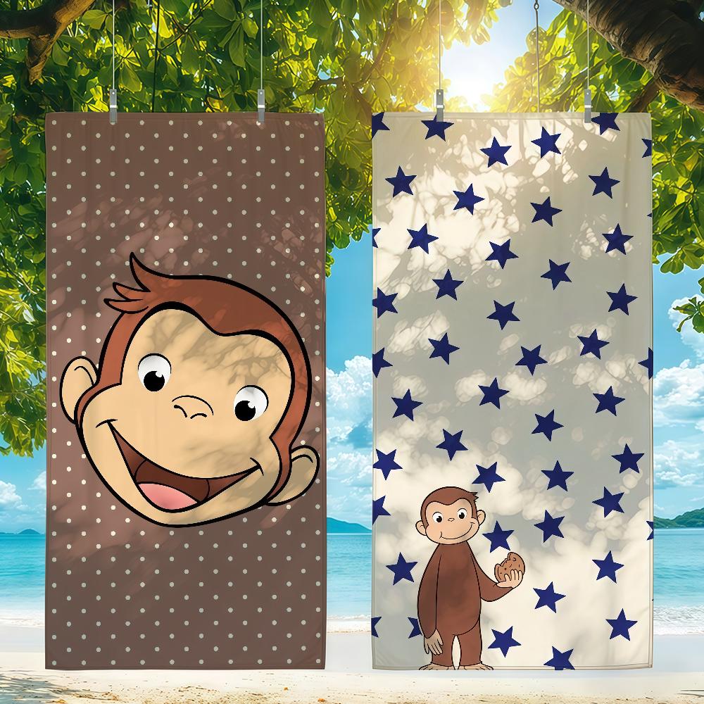 C-Curious George Monkey Cartoon Towel Quick Drying Beach Towels Are Suitable For Swimming Pools Camping Yoga And The Gym