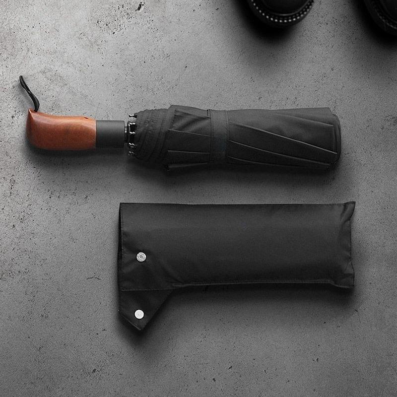 Light Luxury Wooden Handle Umbrella Sun Protection Anti-ultraviolet Fully Automatic Tri-folding High-end Business Gift Umbrella