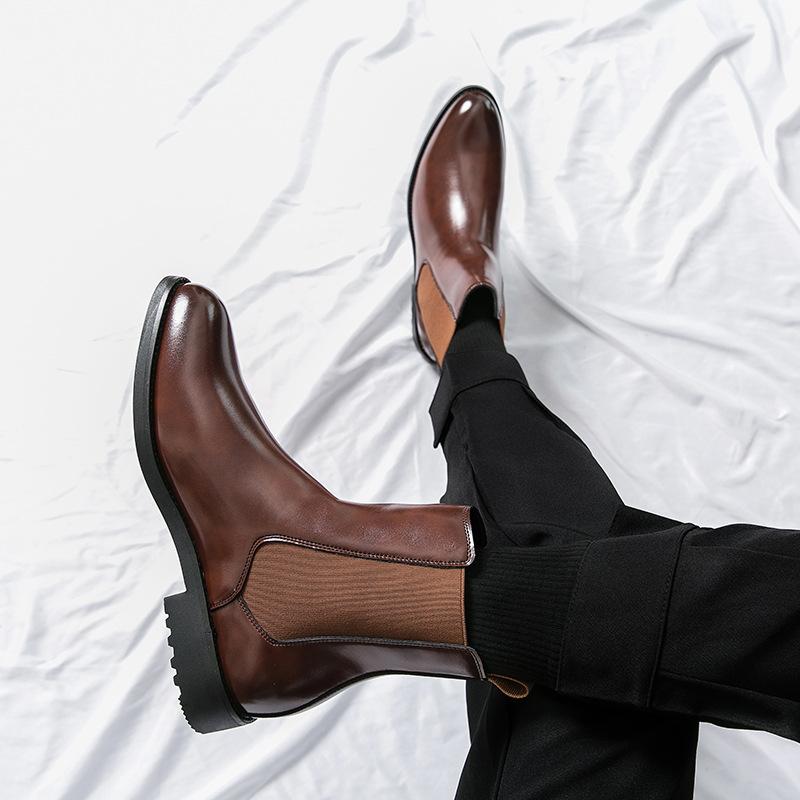 Chelsea boots winter velvet high-top casual leather shoes British pointed Martin boots
