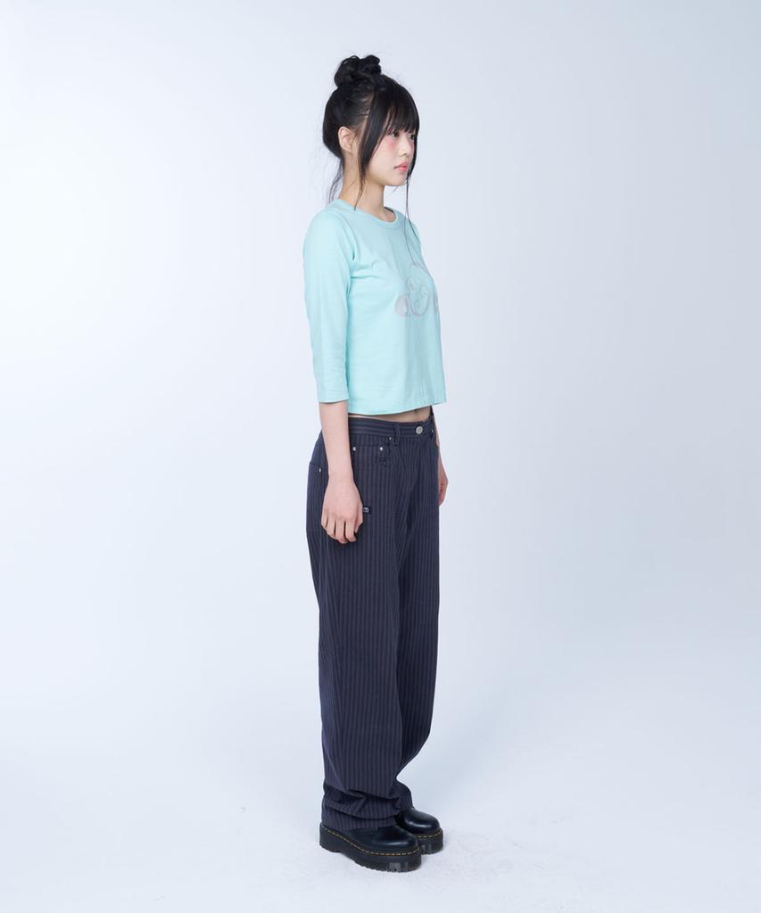 Laailai Straight Wide Cotton Pants (Stripe)