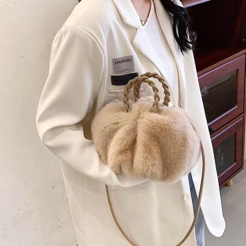 Modische, hochstrukturierte, gewebte Griffe, Wolkenplüschtasche, große Kapazität, Kunstpelz, Handtaschen für Mädchen, süßer Kürbis, Herbst/Winter, neue, vielseitige Damen-Umhängetasche