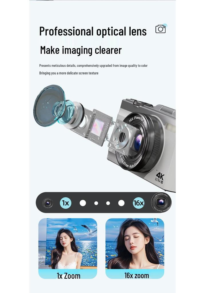 New Student 6400W HD Multifunctional Digital Camera with 180° Flip Screen