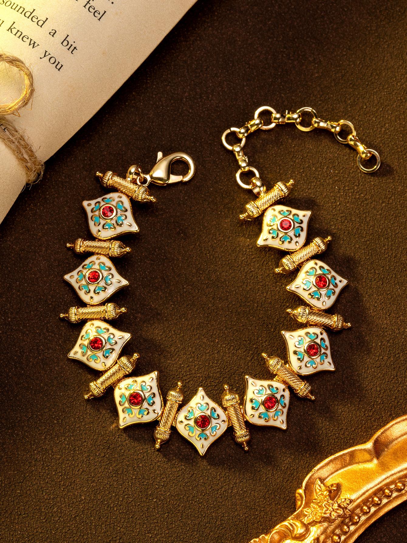 Средневековый винтажный браслет в придворном стиле с эмалевой глазурью ретро легкая роскошь тяжелая промышленность расписная эмаль средневековый браслет женский