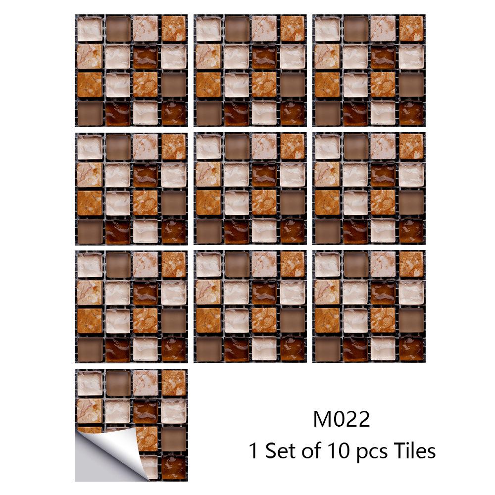 10Pcs/Set Self-Adhesive Mosaic Style Simulation Tile Wall Stickers Living Room Kitchen Bathroom Beautiful Seam Stickers Home Decorating Supplies