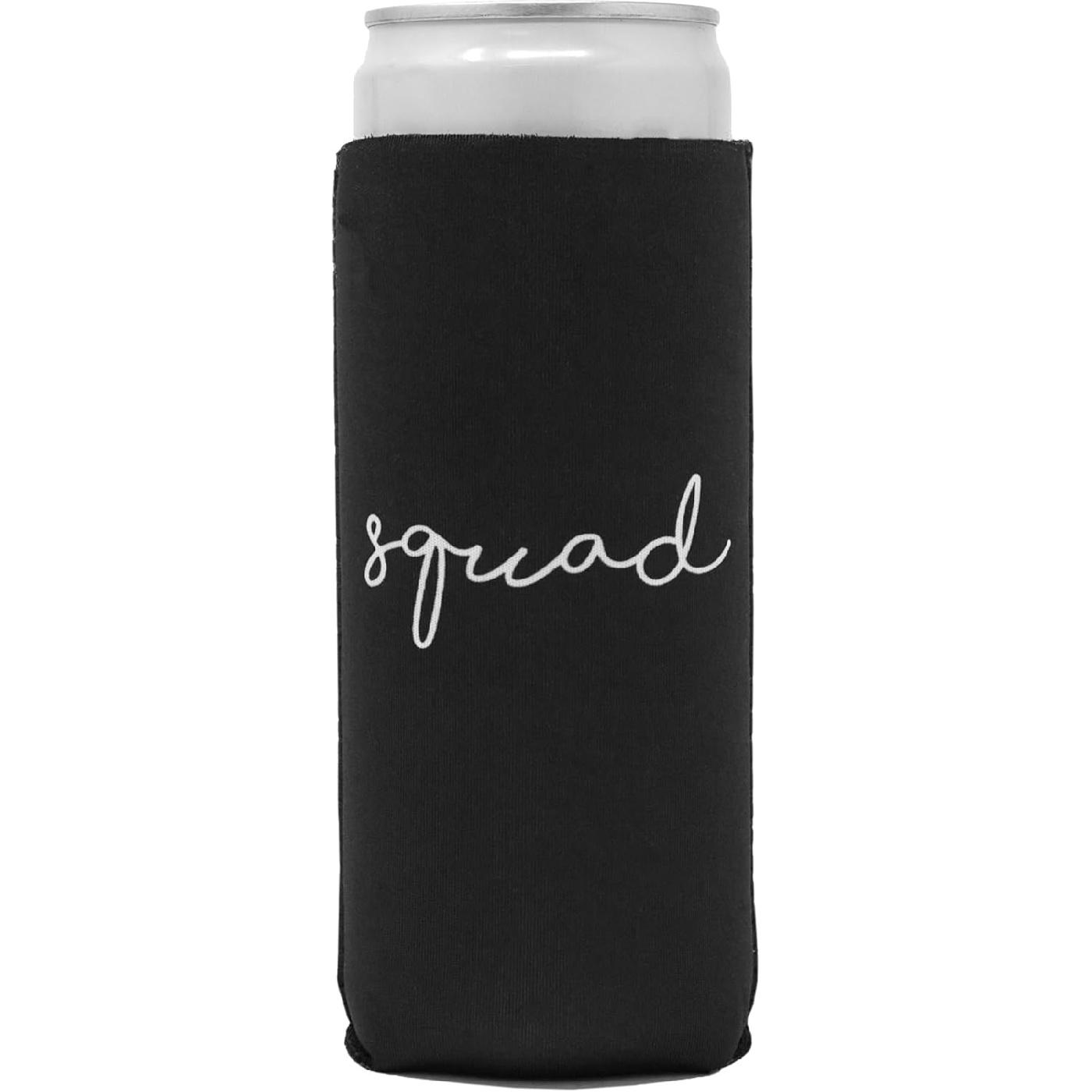 Funky Junque Bride Squad Slim Can Neoprene Cooler For Bachelorette Parties, Bridal Showers, Bridesmaids (White) Squad (Black)