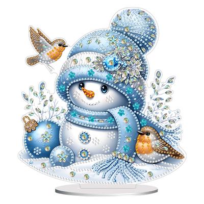 2D Flat Acrylic Christmas Snowman Diamond Painting Desktop Ornament Kit DIY Diamond Painting Desktop Decorations for Home Office