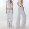 Hüftjeans, Amerikanische Retro-Jeans, Damen Casual Gewaschene Straight-Leg Hose