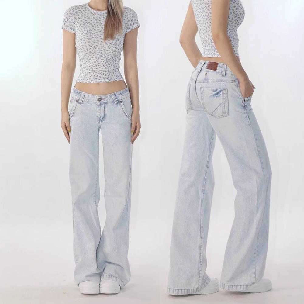 Hüftjeans, Amerikanische Retro-Jeans, Damen Casual Gewaschene Straight-Leg Hose