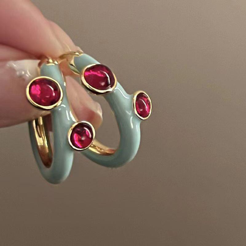 French Earrings Beautifully Smoke Blue Round Oil Dripping Earrings Popular Accessories High-End Earrings Elegant Luxury