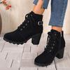 Fashion Women's Casual Block Heel Ankle Boots Lace Up Side Zipper Platform Short Boots Woman 2025 Autumn Comfort Chunky Heel Botas Mujer