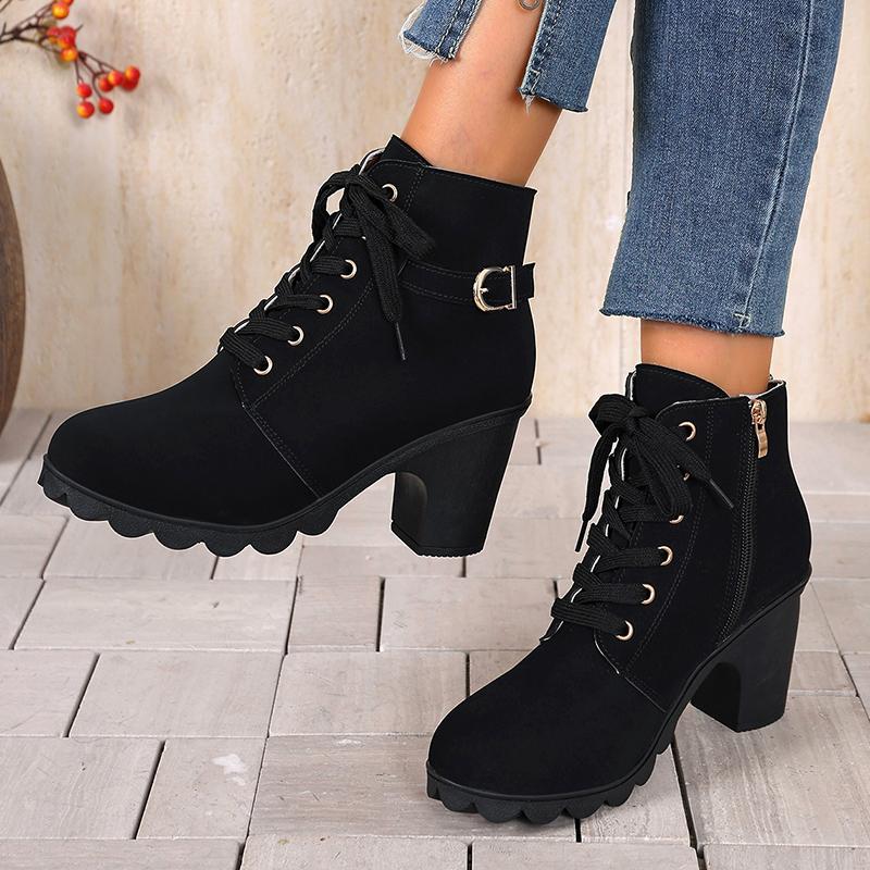 Fashion Women's Casual Block Heel Ankle Boots Lace Up Side Zipper Platform Short Boots Woman 2025 Autumn Comfort Chunky Heel Botas Mujer