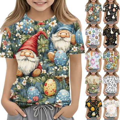 Children's Fashion Casual Short Sleeve Easter Print Round Neck T-shirt Top
